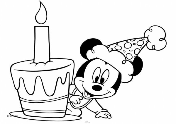 Микки Маус с днем рождения раскраска