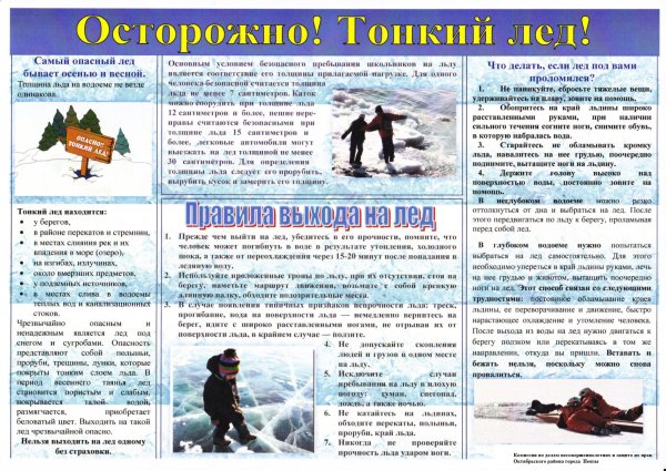 Памятки тонкий лед в зимний период