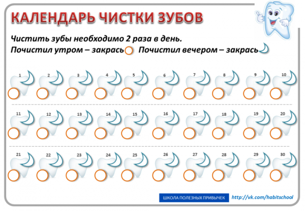 Календарь чистки зубов утро-вечер