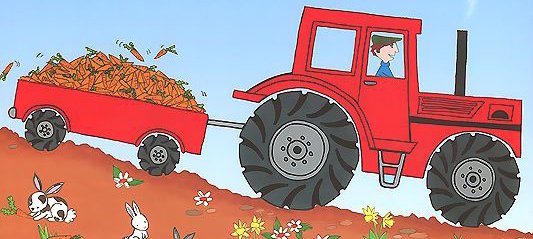 Трактор мультяшный с тележкой