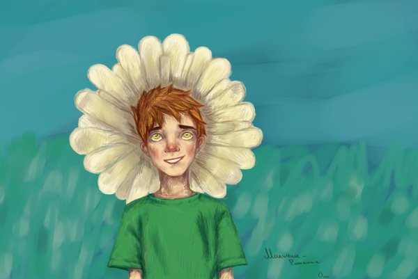 Мальчик с ромашками арт