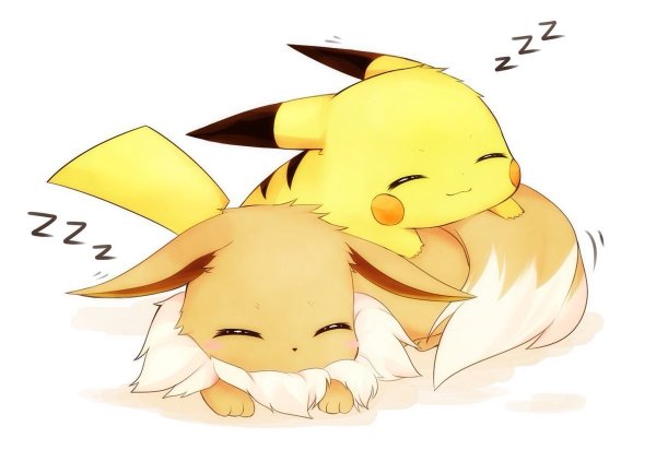 Покемон иви и Пикачу спят