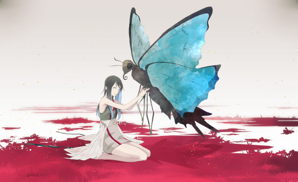 Аниме девушка с бабочками