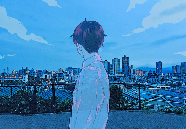 Парень на крыше арт