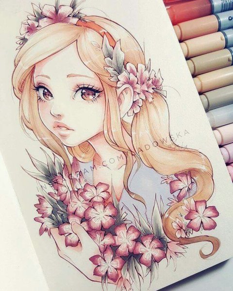 Аниме цветными карандашами