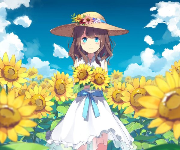 Аниме девушка с подсолнухами