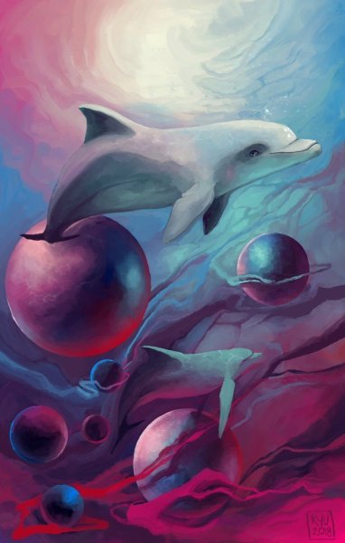Дельфины живопись