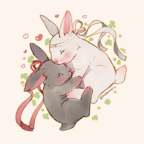 Кот и кролик арт