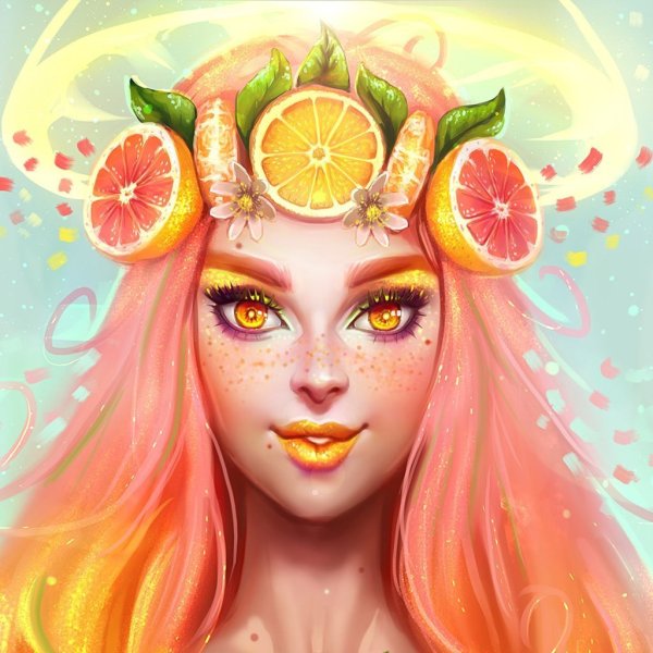 Девушка с фруктами арт