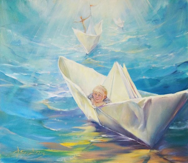 Бумажный кораблик живопись