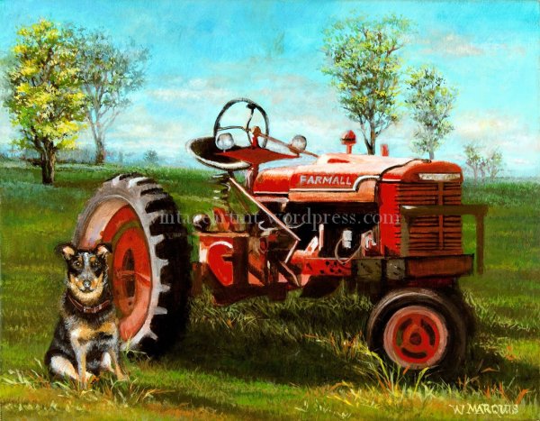 Красный трактор арт