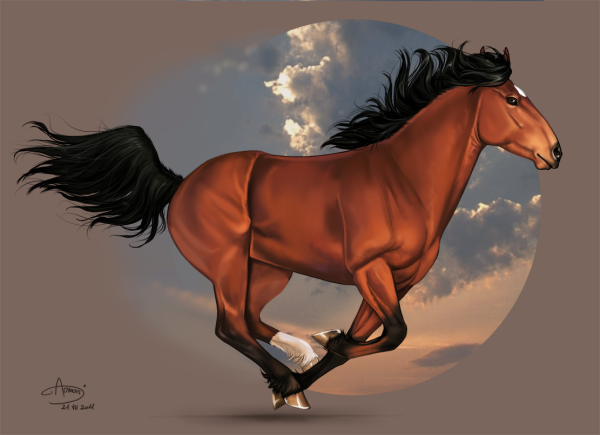 Коричневая лошадь арт