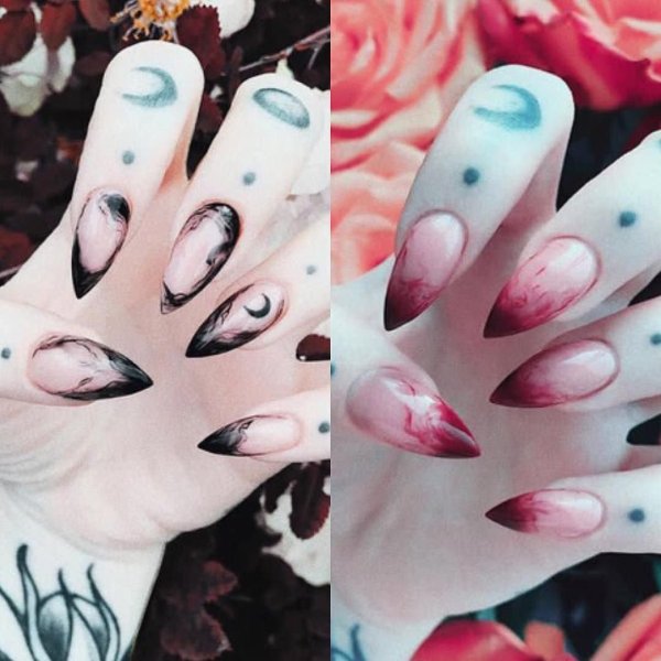 Маникюр в стиле гранж на длинные