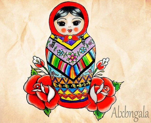 Эскиз матрешки в цвете