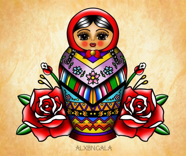 Матрешка тату Олд скул