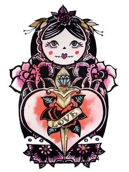 Матрешка череп тату