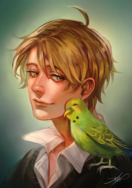 Мужчина с птицей арт