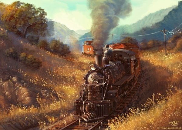 Поезд стимпанк фэнтези арт