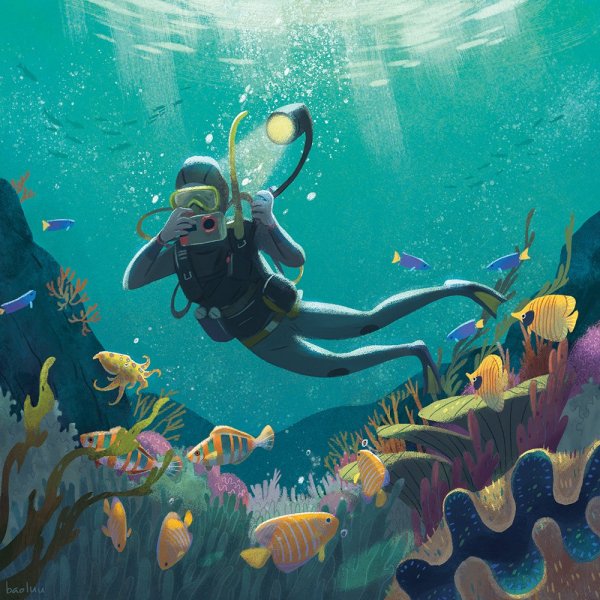 Подводный мир с водолазом