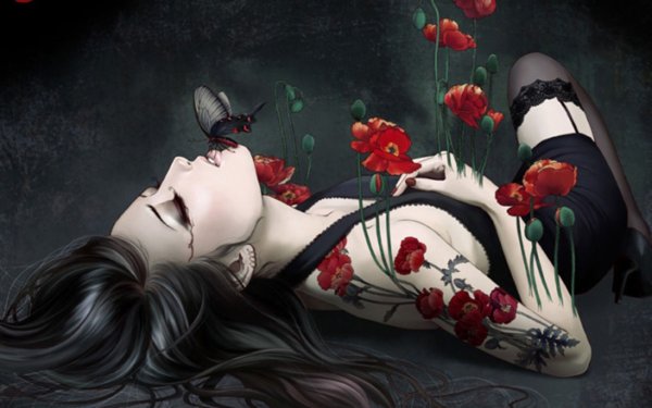 Мертвая девушка в цветах арт