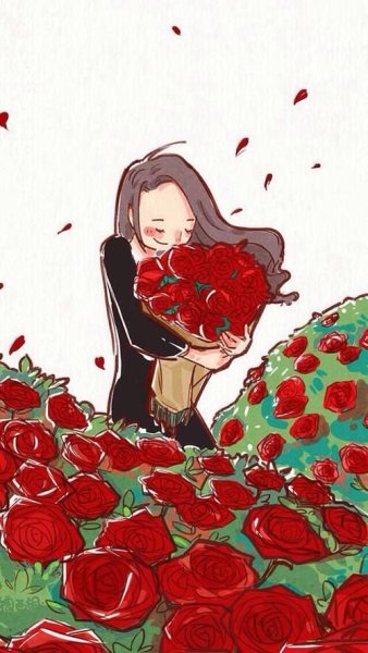 Девушка с букетом арт