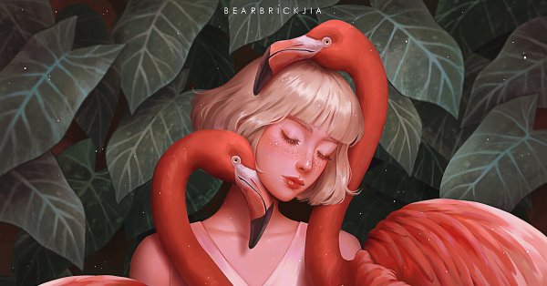 Девушка Фламинго арт