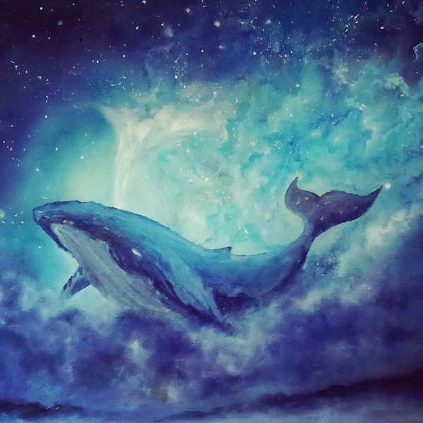 Кит в небе маслом на холсте