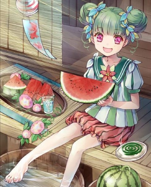 Аниме девушка с арбузом