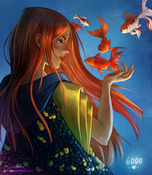 Девушка с рыбками арт