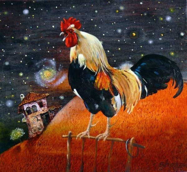 Кричащий петух живопись