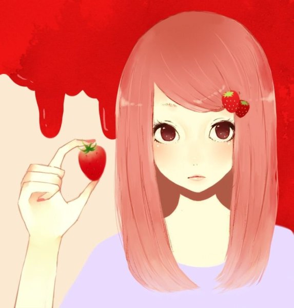Девушка с клубникой арт