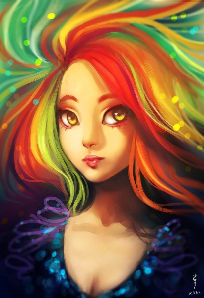Девушка с разноцветными волосами арт