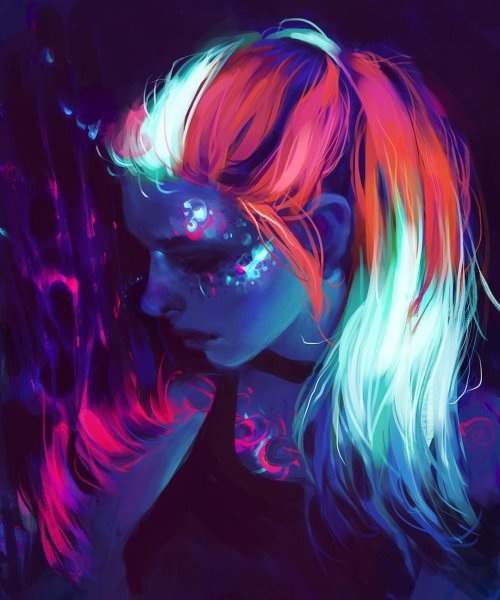 Девушка с разноцветными волосами арт