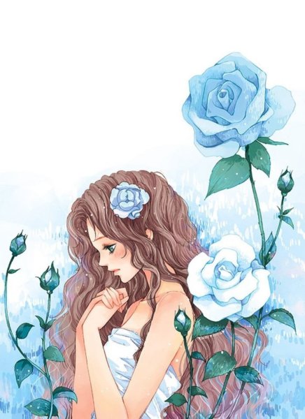 Нарисованная девушка в цветах