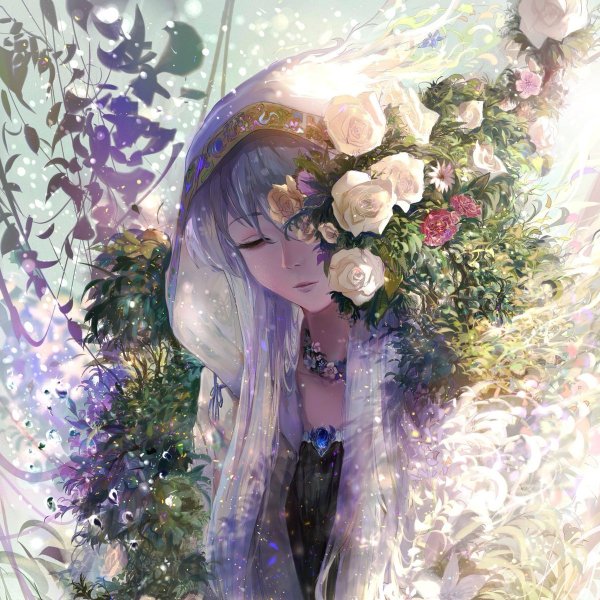 Аниме девушка в цветах