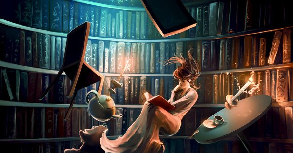 Девушка в библиотеке фэнтези