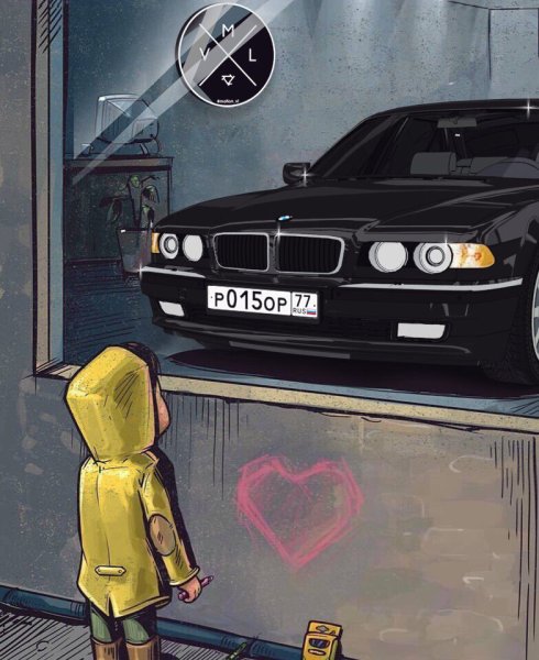 Мальчик у витрины с машиной БМВ