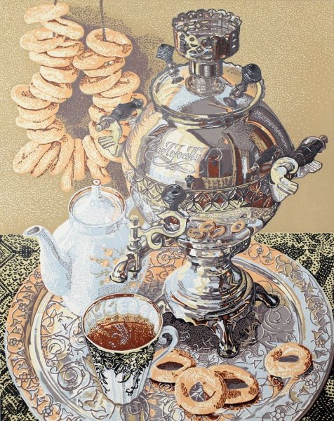 Линогравюра самовар