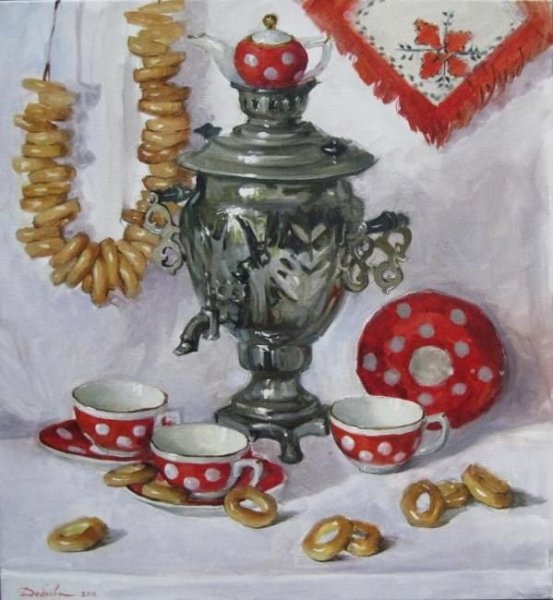 Художник Доброва Анна чаепитие из самовара