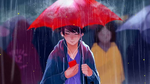 Парень с зонтом арт