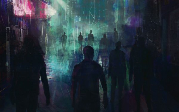 Толпа людей киберпанк