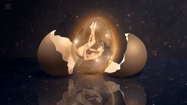 Девушка в яйце арт