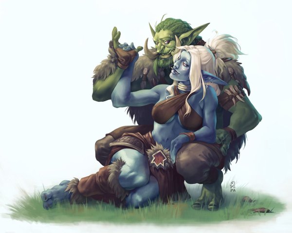 Тролль и эльфийка варкрафт