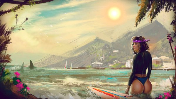 Девушка на пляже арт