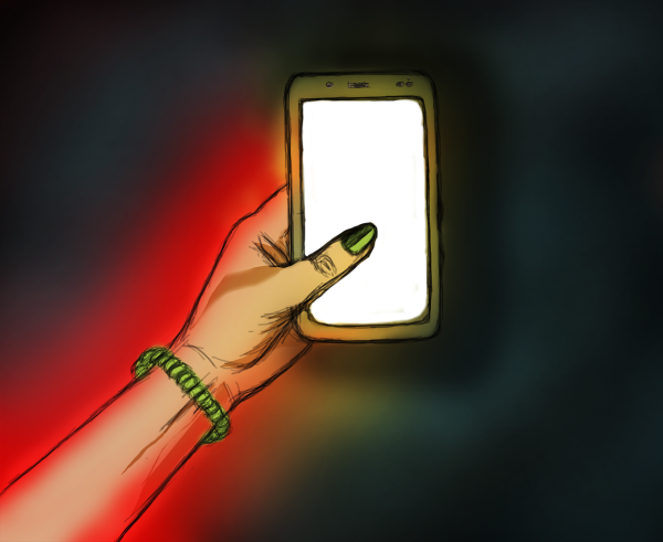 Нарисованная рука с телефоном