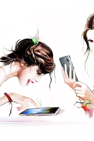 Нарисованная девушка с телефоном
