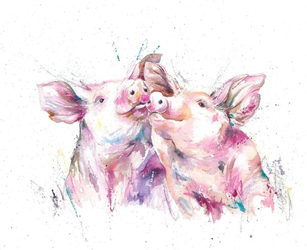 Свинка акварелью