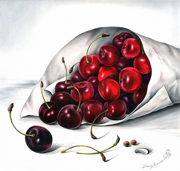 Черешня акварелью