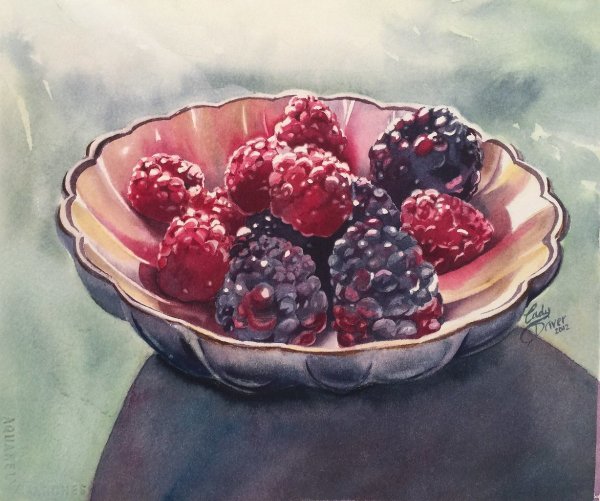 Натюрморт с ягодами акварелью