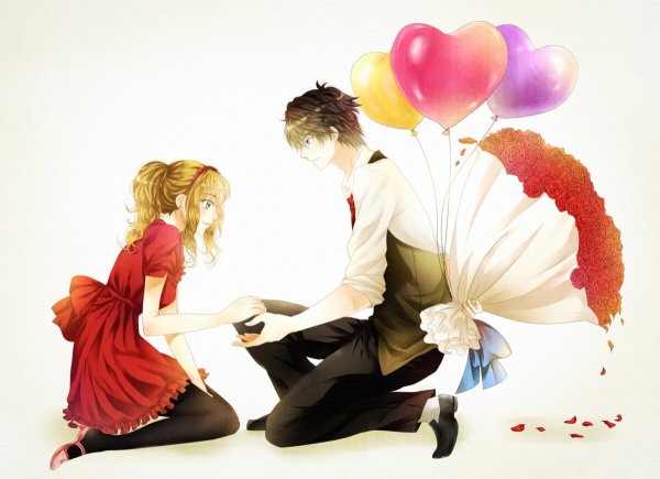 Аниме парень дарит цветы